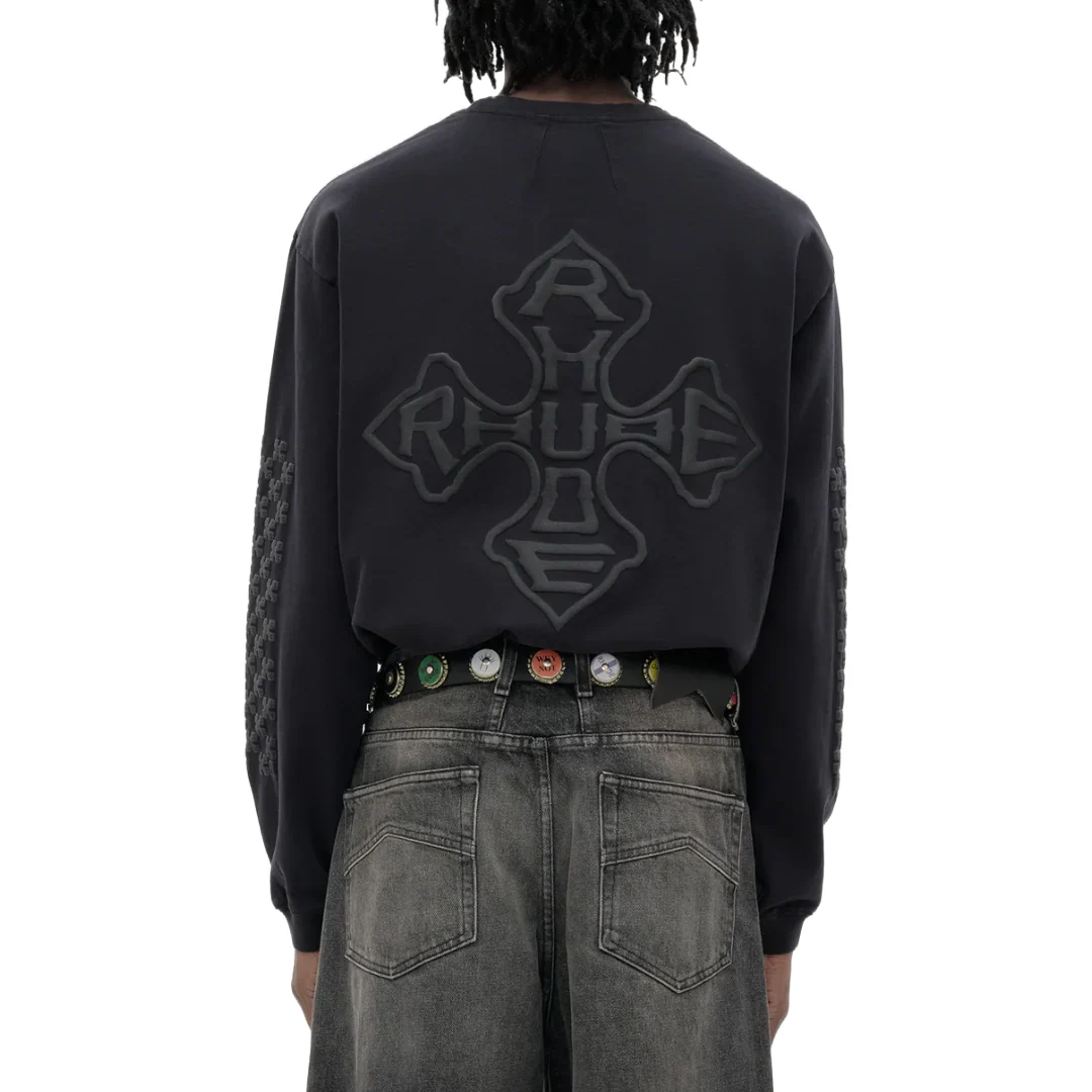 RHUDE CROSS LS TEE BLACK - Image 4