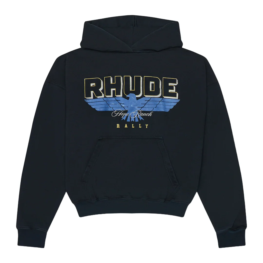 RHUDE HOPE RANCH TERRY HOODIE VTG BLACK/BLUE