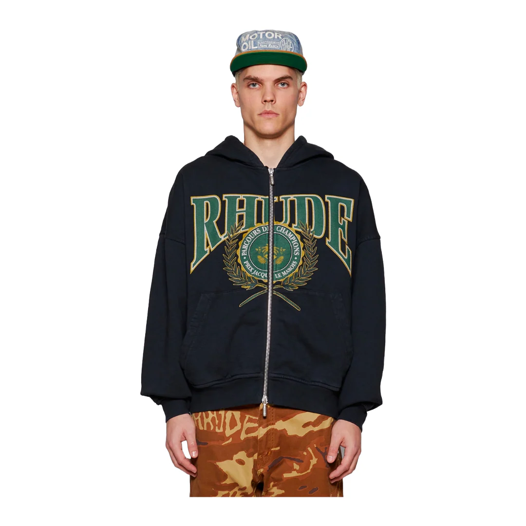 RHUDE PARCOURS DES CHAMPIONS ZIP HOODIE VTG BLACK - Image 2