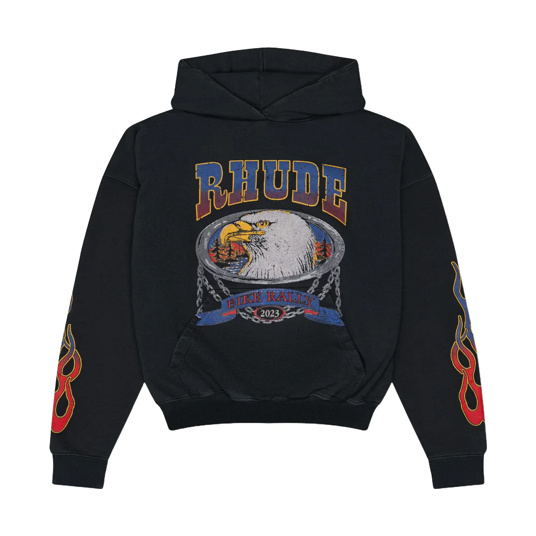 RHUDE SCREAMING EGLE HOODIE VTG BLACK