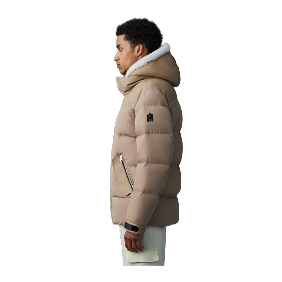 RILEY CLASSIC DOWN JACKET WITH REMOVABLE SHEARLING BIB CAMEL/LIGHT BROWN - Image 3