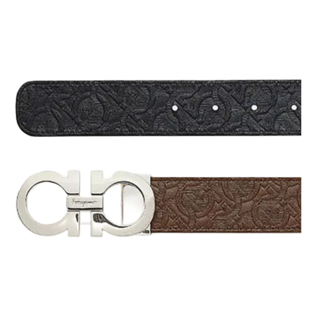 SALVATORE FERRAGAMO GANCINI REVERSIBLE ALL OVER LOGO BELT BROWN/BLACK - Image 2