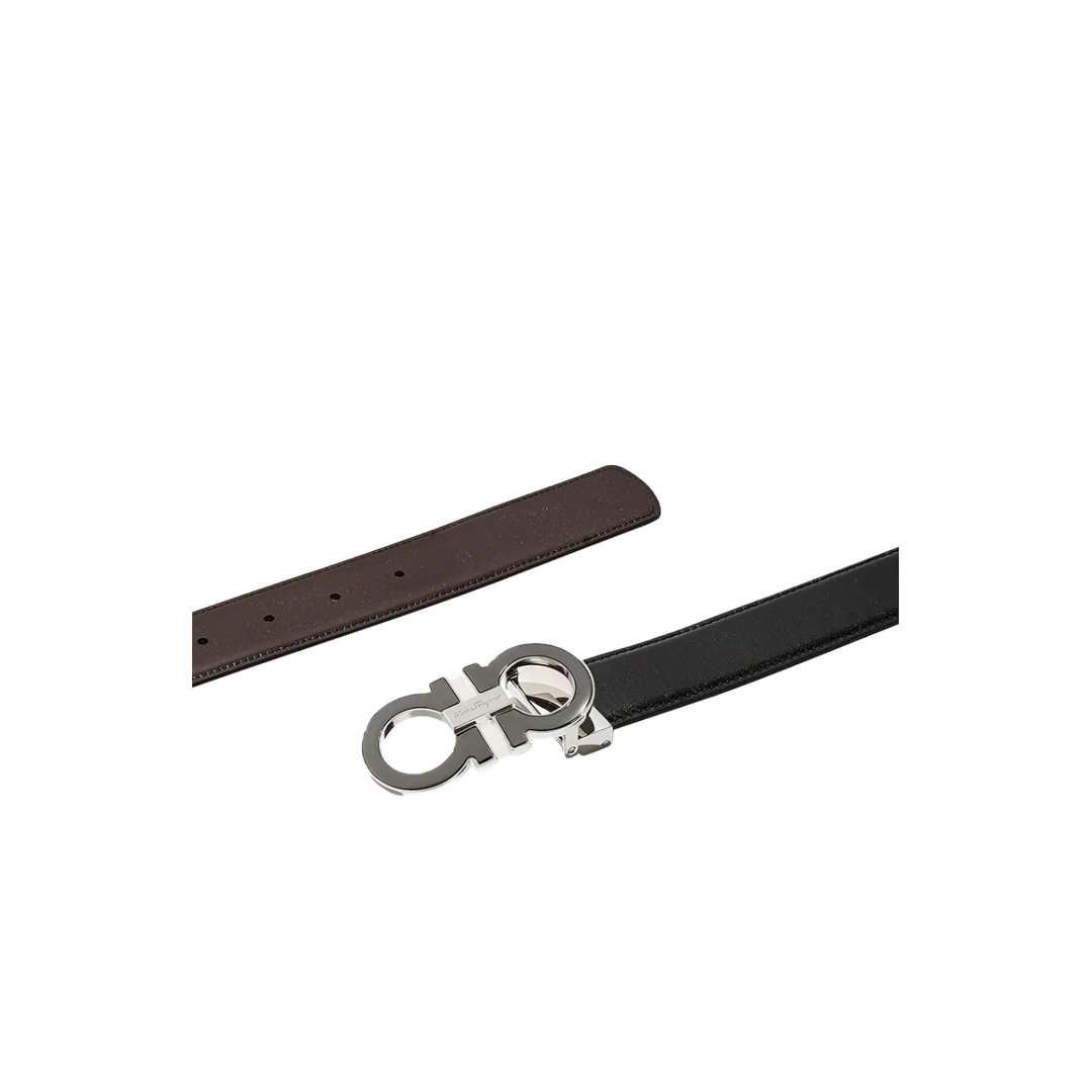 SALVATORE FERRAGAMO REVERSIBLE AND ADJUSTABLE GANCINI BELT BLACK/HICKORY - Image 2