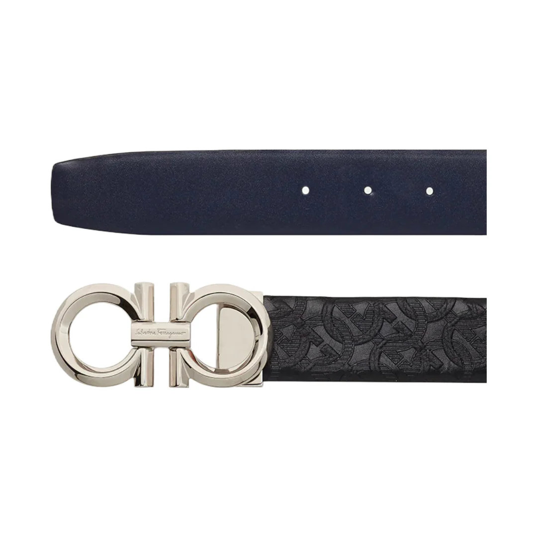 SALVATORE FERRAGAMO REVERSIBLE AND ADJUSTABLE GANCINI BELT BLACK/NAVY - Image 2