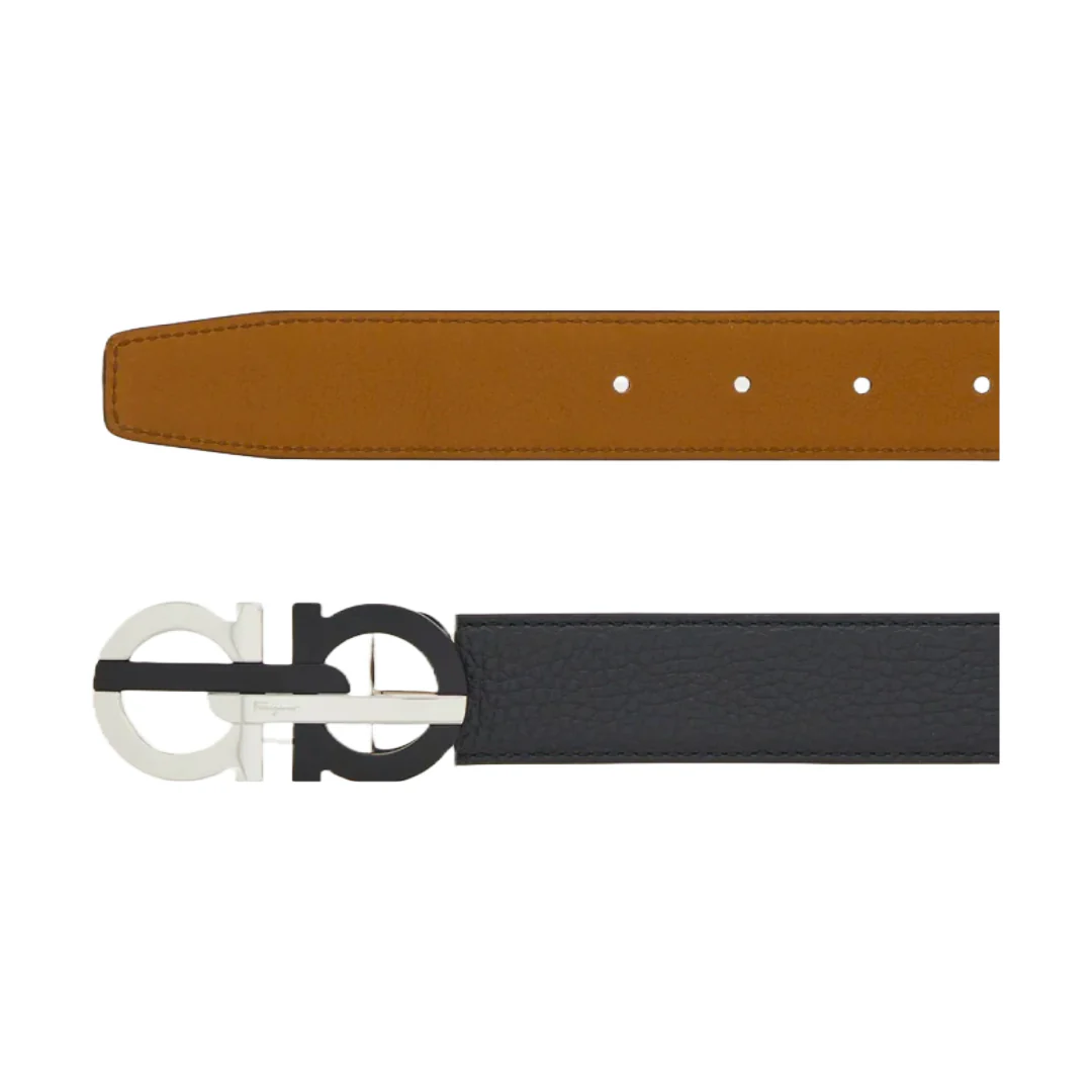 SALVATORE FERRAGAMO REVERSIBLE AND ADJUSTABLE GANCINI BELT BLACK/RAFIA - Image 2