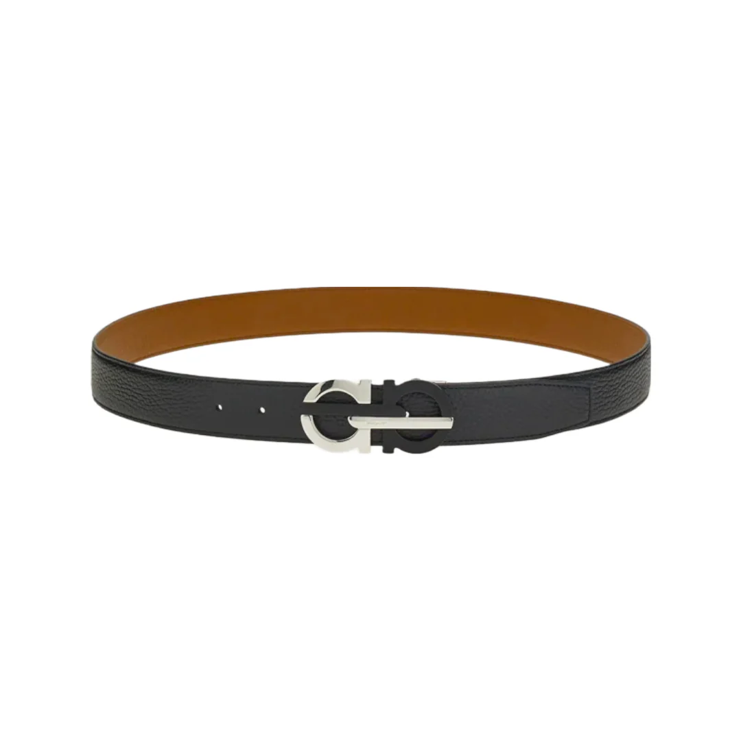 SALVATORE FERRAGAMO REVERSIBLE AND ADJUSTABLE GANCINI BELT BLACK/RAFIA - Image 3