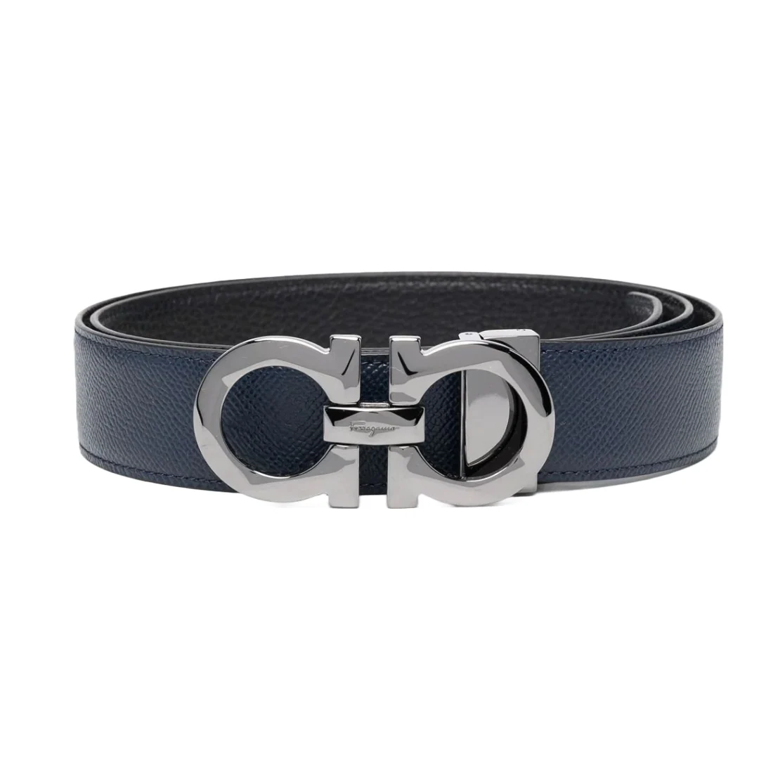 SALVATORE FERRAGAMO REVERSIBLE AND ADJUSTABLE GANCINI BELT OCEAN BLUE/BLACK - Image 2