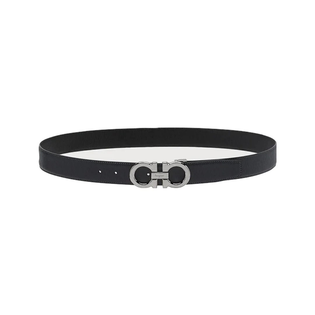 SALVATORE FERRAGAMO REVERSIBLE AND ADJUSTABLE GANCINI BELT OCEAN BLUE/BLACK - Image 3
