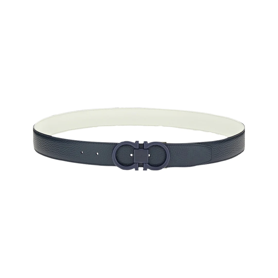 SALVATORE FERRAGAMO REVERSIBLE AND ADJUSTABLE GANCINI BELT | BLUE & WHITE