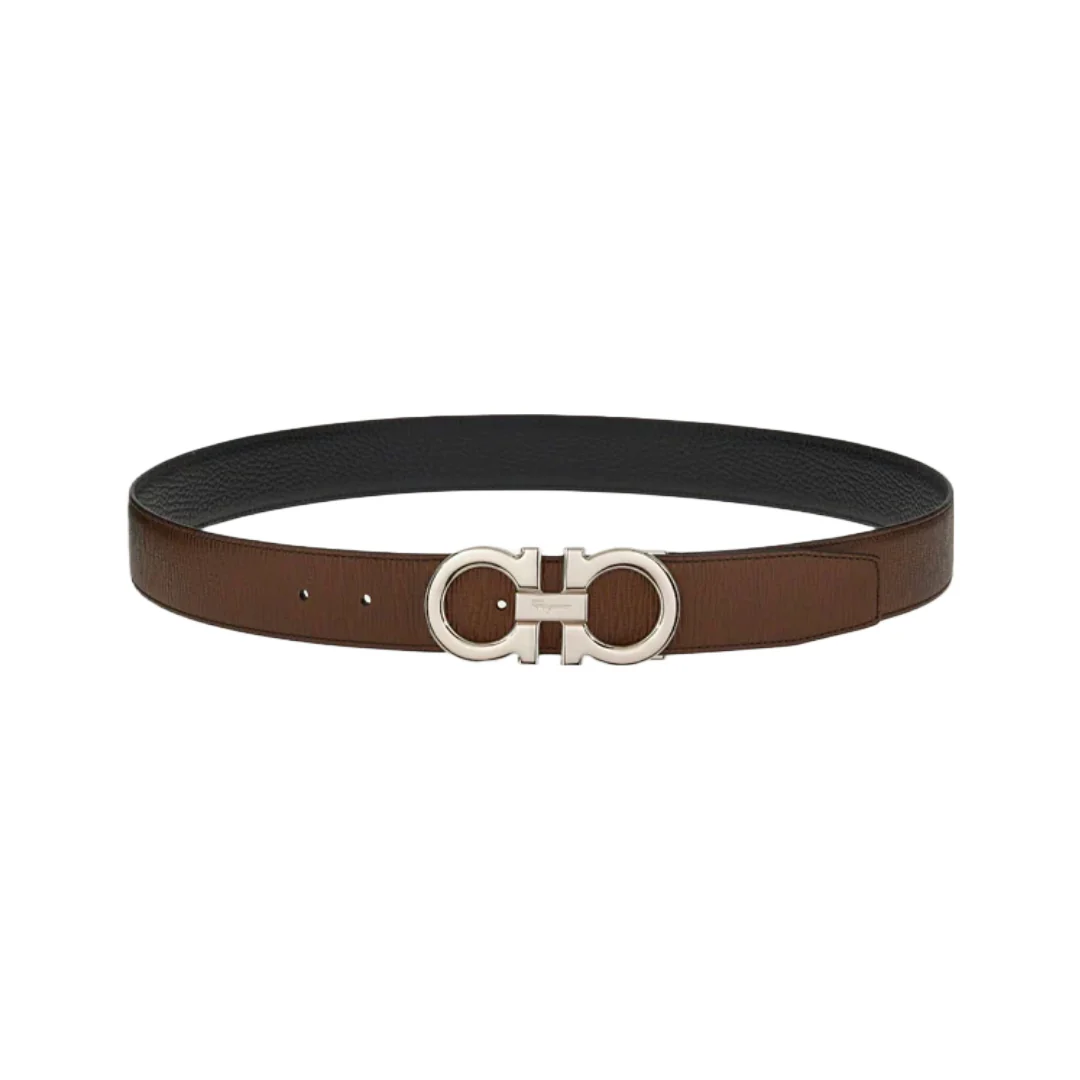 SALVATORE FERRAGAMO REVERSIBLE AND ADJUSTABLE GANCINI BELT BROW/BLACK - Image 2
