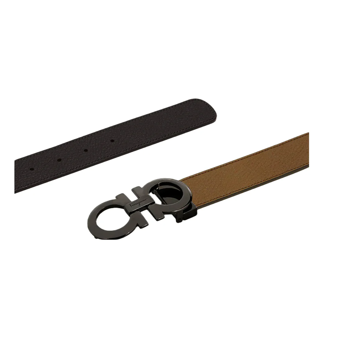 SALVATORE FERRAGAMO REVERSIBLE AND ADJUSTABLE GANCINI BELT BROWN/BLACK - Image 2