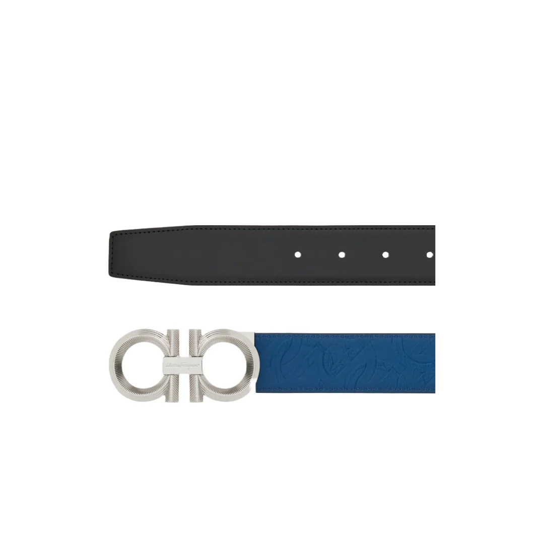 SALVATORE FERRAGAMO REVERSIBLE AND ADJUSTABLE GANCINI BELT DENIM/BLACK - Image 2
