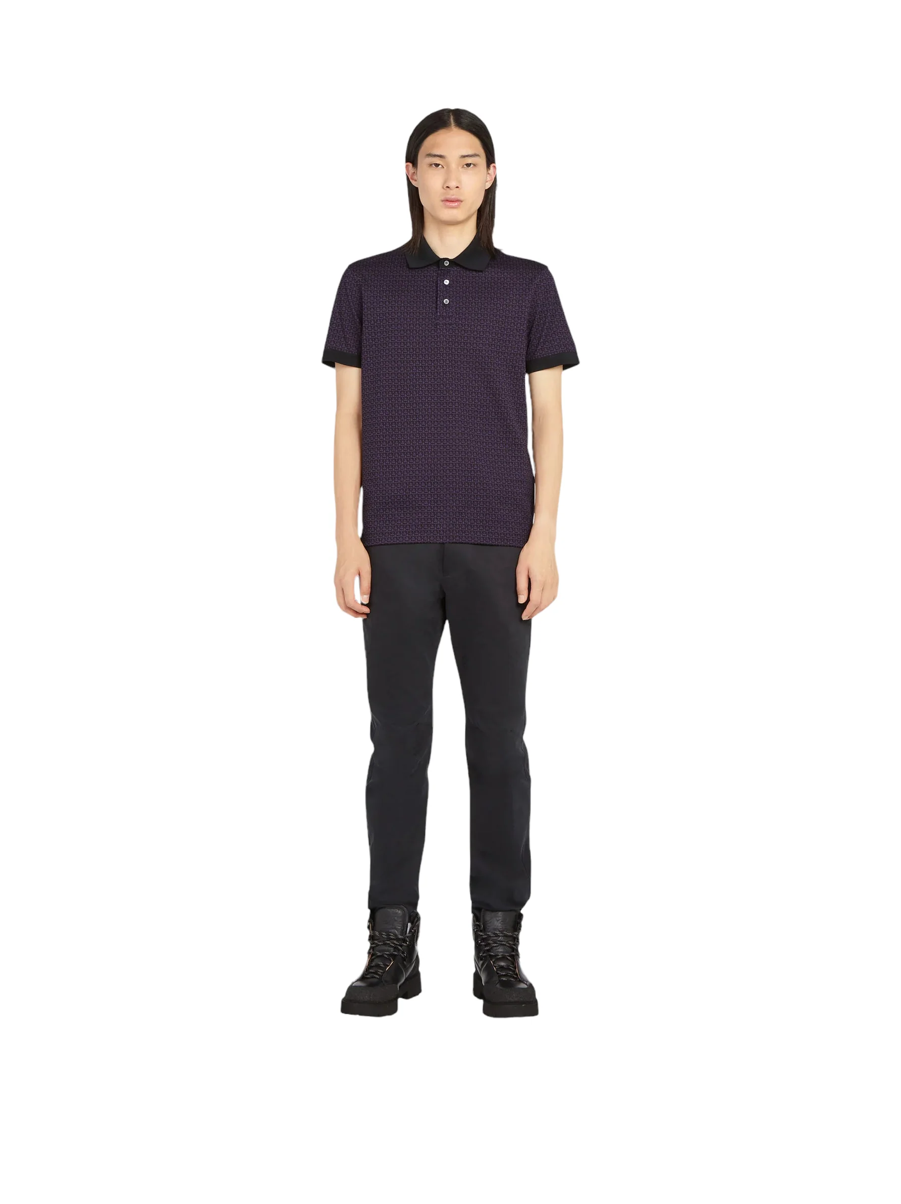 SALVATORE FERRGAMO GANCINI SHORT SLEEVED POLO DEEP PURPL - Image 2