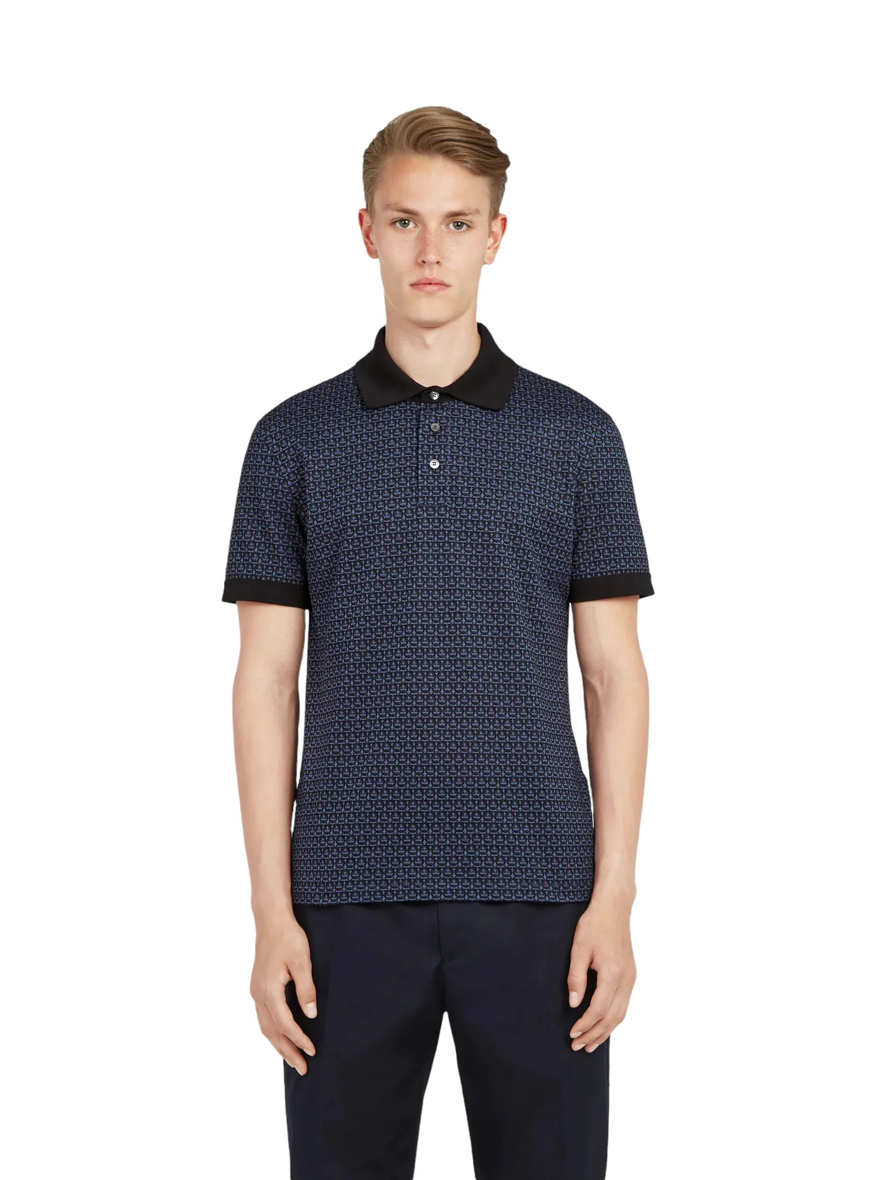 SALVATORE FERRGAMO SHORT SLEEVED GANCINI POLO DENIM-BLACK - Image 2