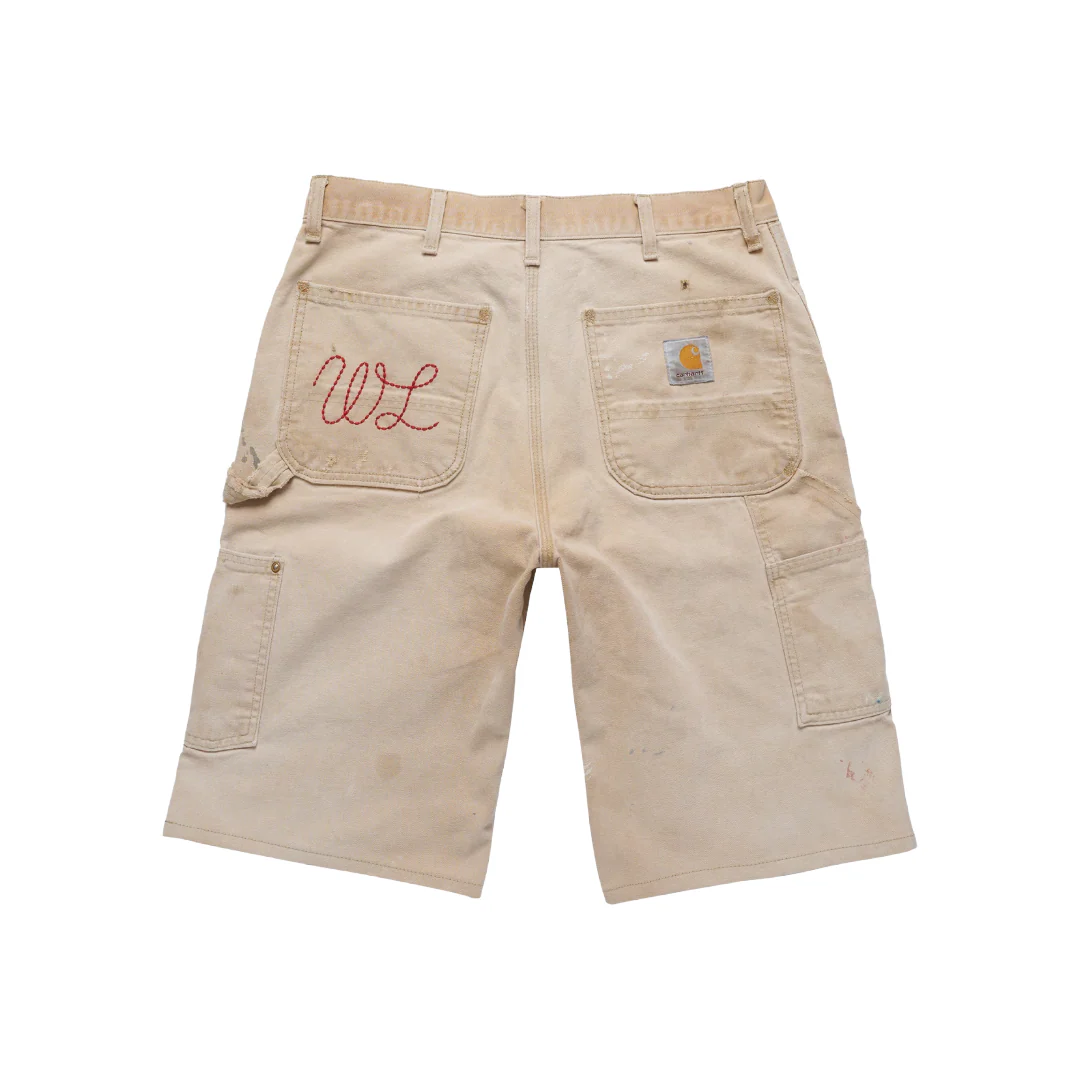 SERENITY VINTAGE CARHARTT DOUBLE KNEE SHORTS - TAN-CARDINAL - Image 2