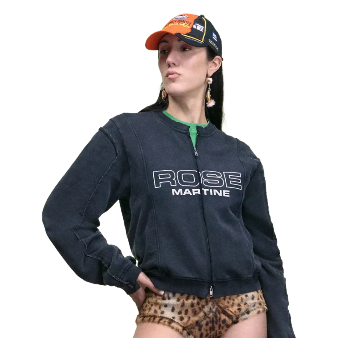 SHRUNKEN ZIP UP CREW IN BLACK - Image 2