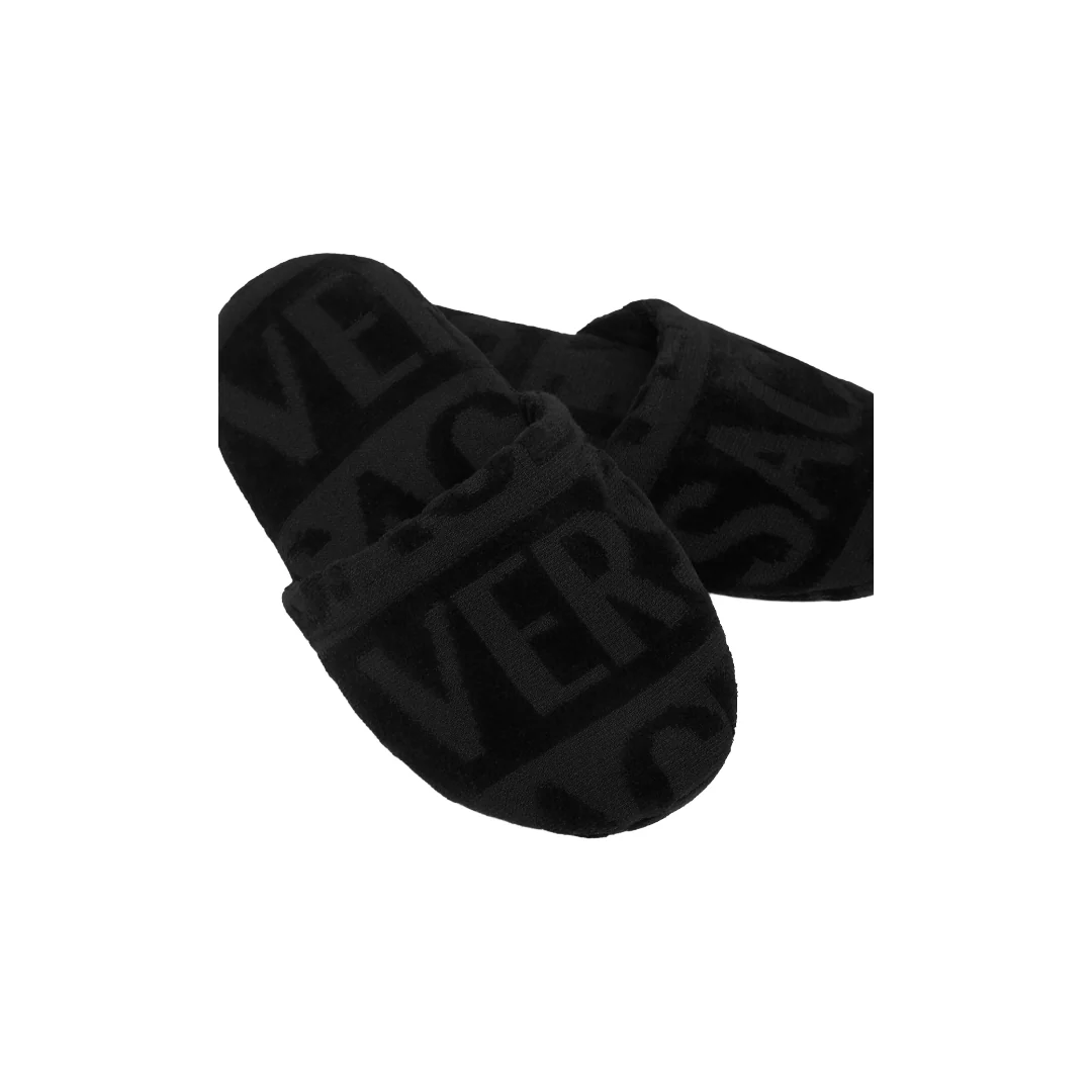 VERSACE ALLOVER TOWEL SLIPPERS BLACK - Image 2