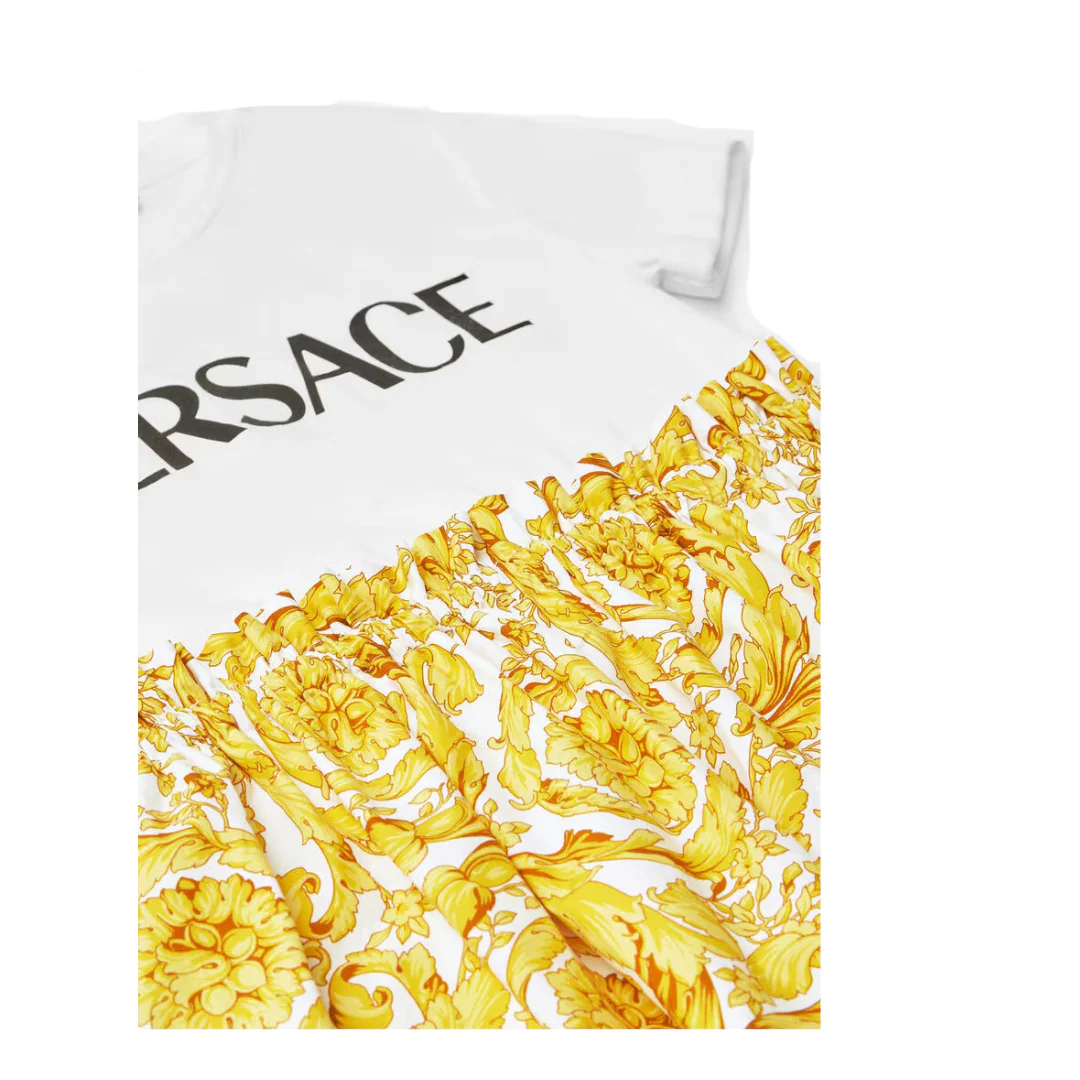 VERSACE BAROCCO BIG KIDS T-SHIRT DRESS WHITE/GOLD - Image 2