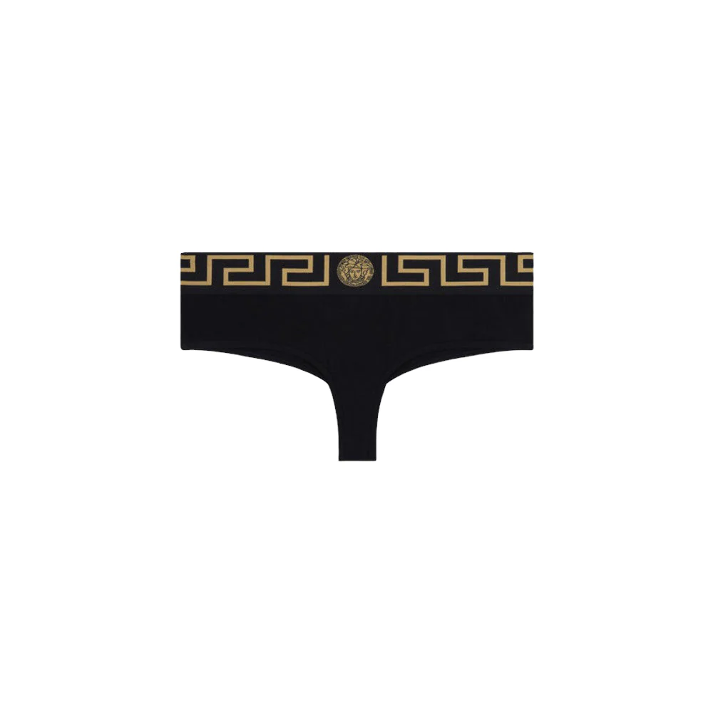 VERSACE GRECA BORDER THONG BLACK-GOLD