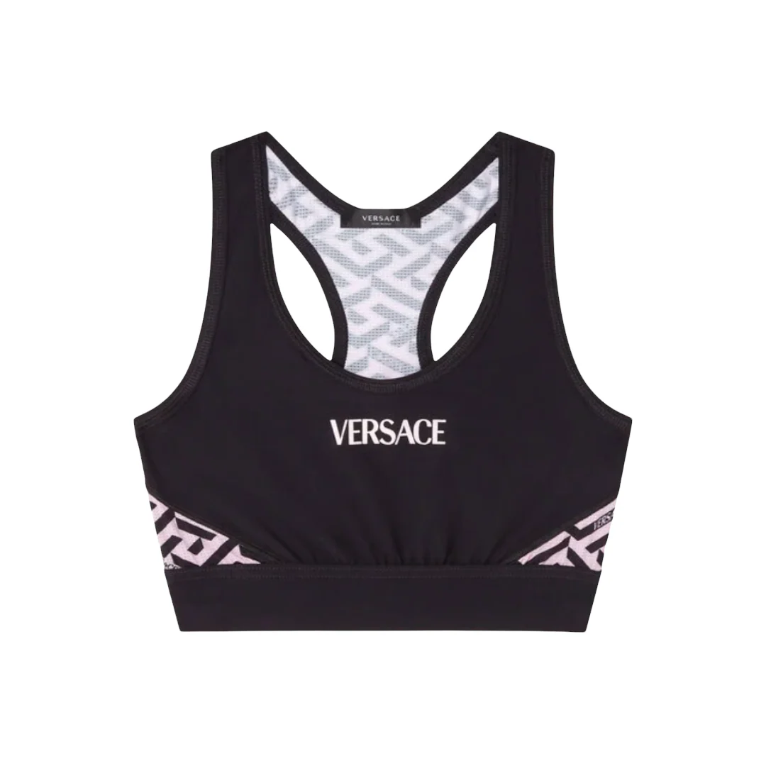 VERSACE GRECA SIGNATURE ACCENT SPORTS BRA BLACK-PINK