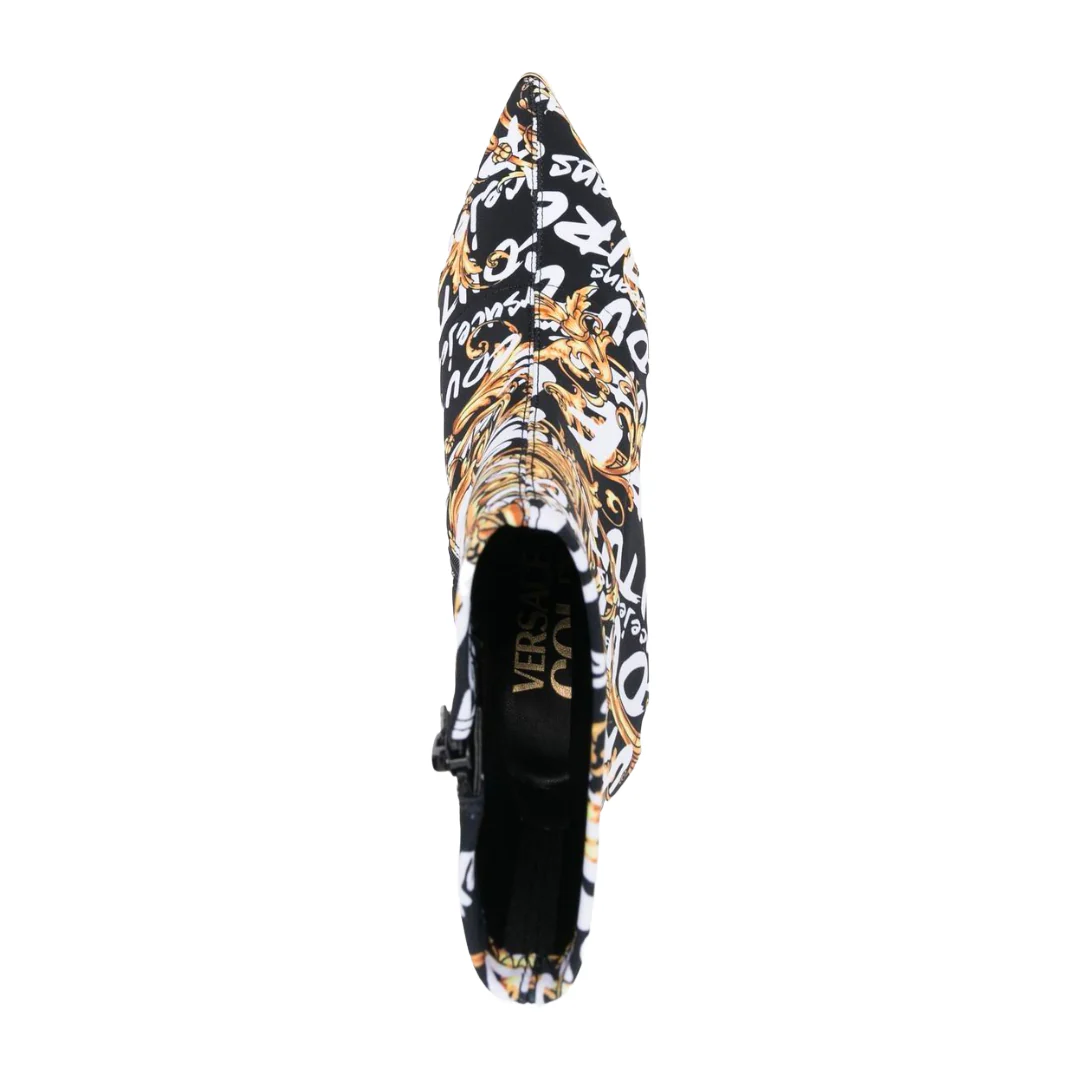 VERSACE JEANS COUTURE BAROCCO PRINT POINTED BOOTS BLK/GOLD/WHITE - Image 2