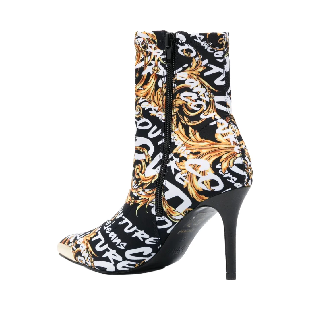VERSACE JEANS COUTURE BAROCCO PRINT POINTED BOOTS BLK/GOLD/WHITE - Image 3