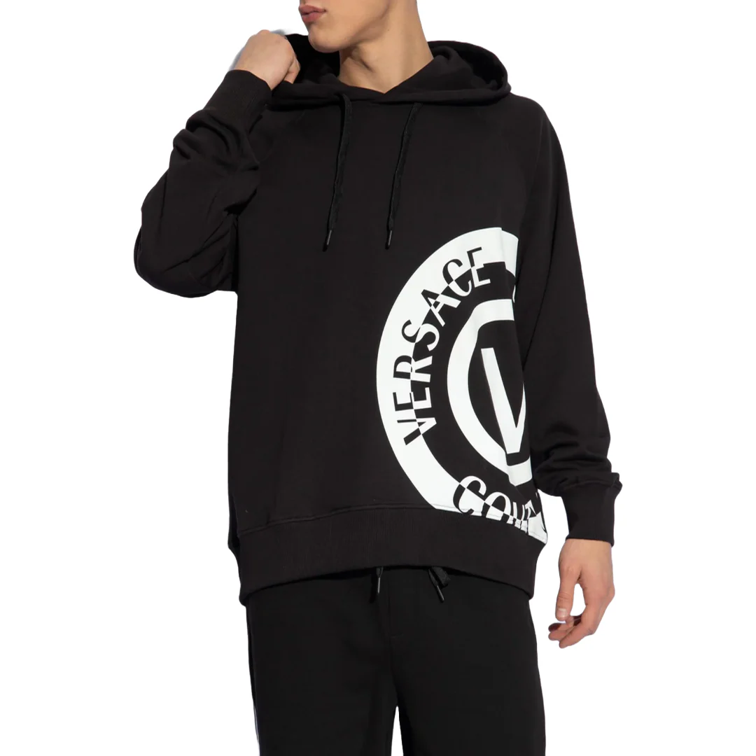 VERSACE JEANS COUTURE LOGO PRINTED DRAWSTRING HOODIE BLACK - Image 2