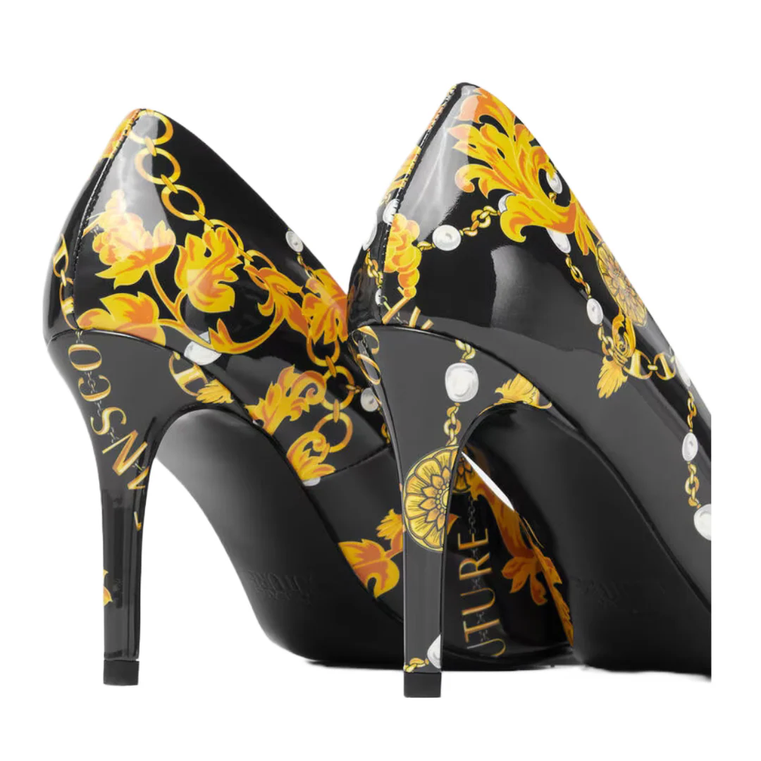 VERSACE JEANS COUTURE SCARLETT LOGO COUTURE PUMPS BLACK/GOLD - Image 2