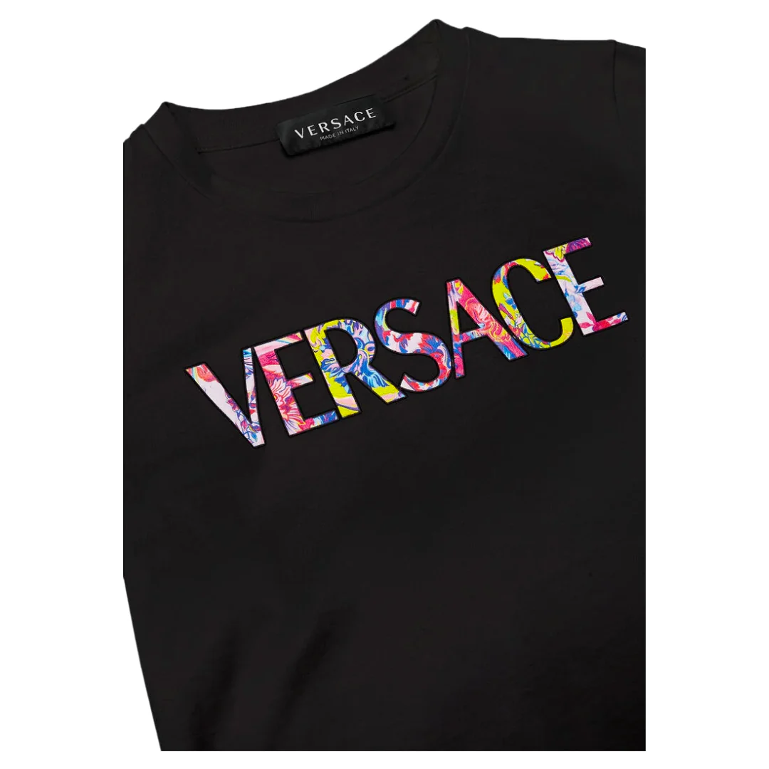 VERSACE KALEIDOSCOPIC BAROCCO KIDS T-SHIRT BLACK/MULTICOLOR - Image 2