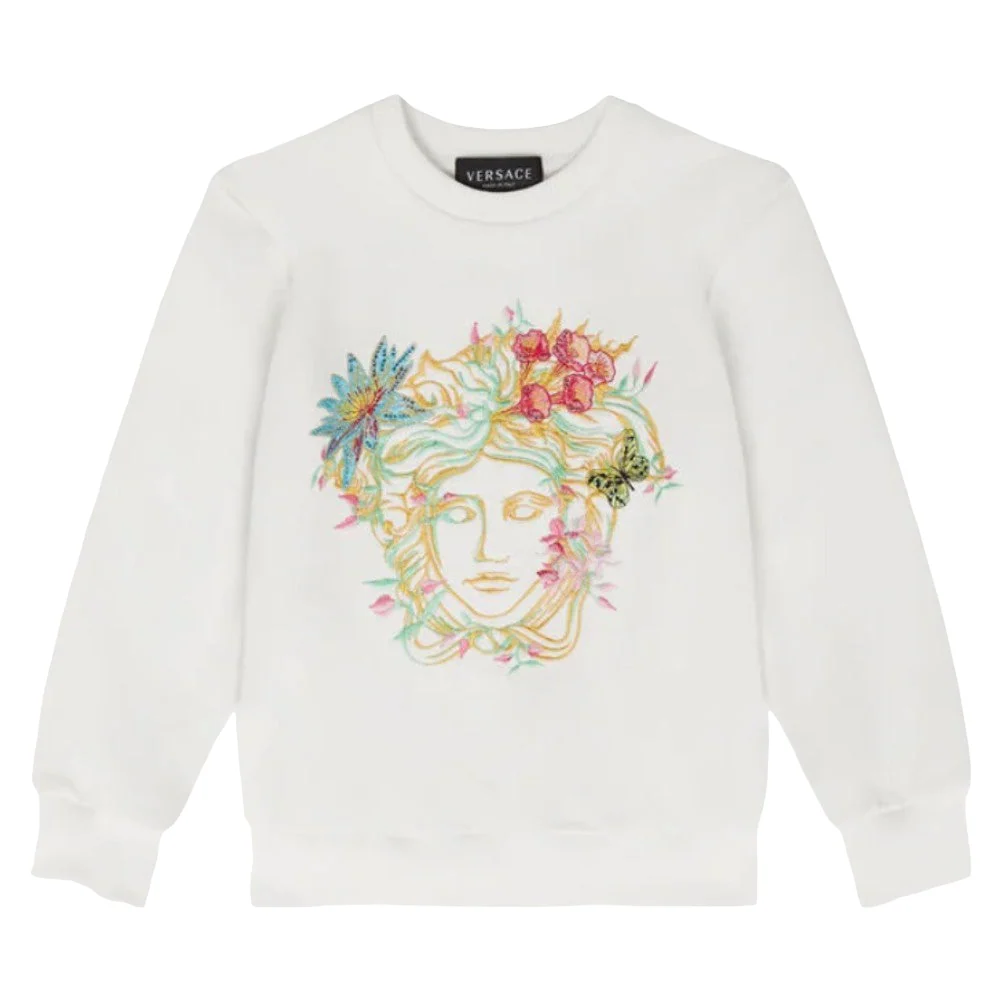 VERSACE KIDS JARDIN SWEATER WHITE-MULTICOLOR