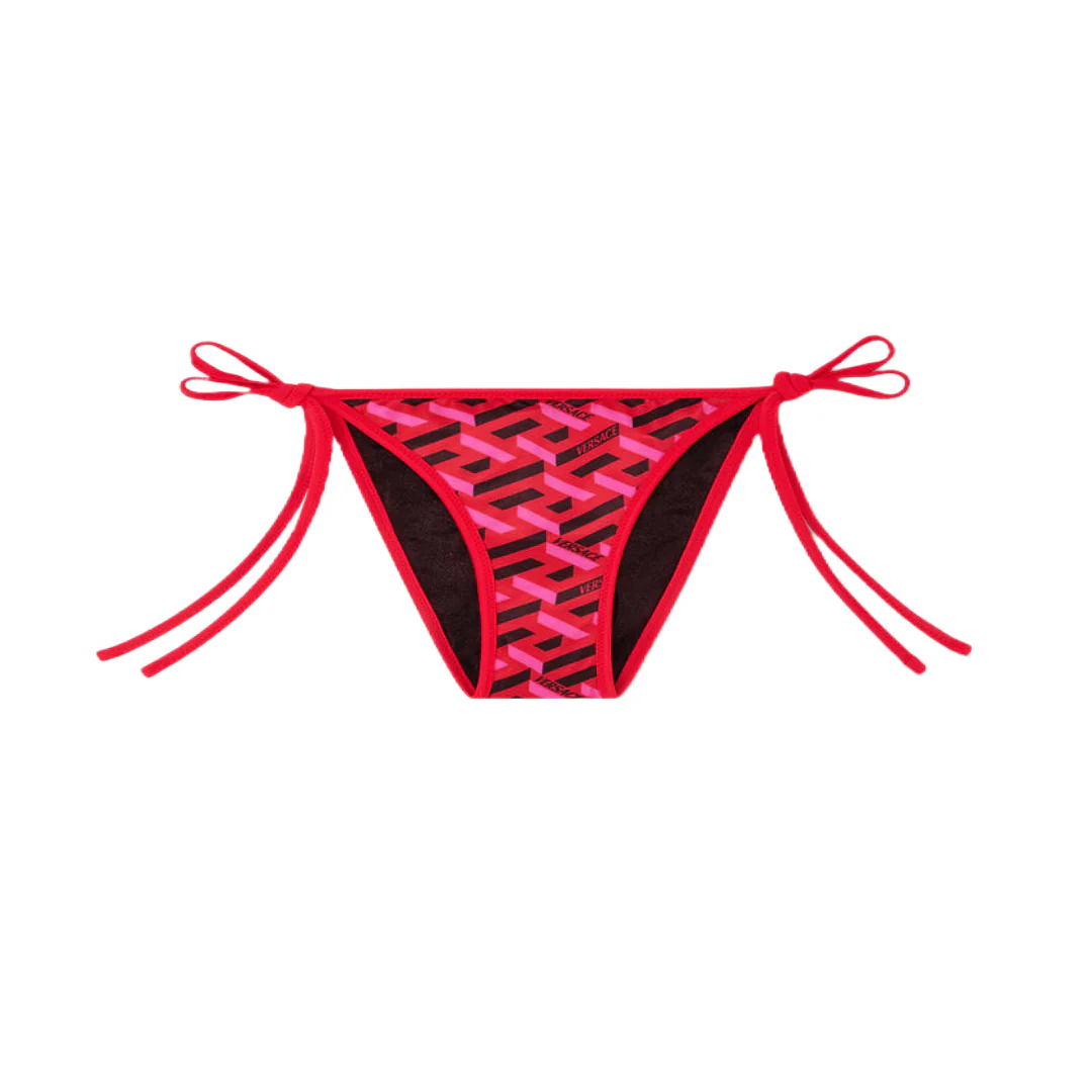 VERSACE LA GRECA REVERSIBLE BIKINI BOTTOM PARADE RED/FUCHSIA