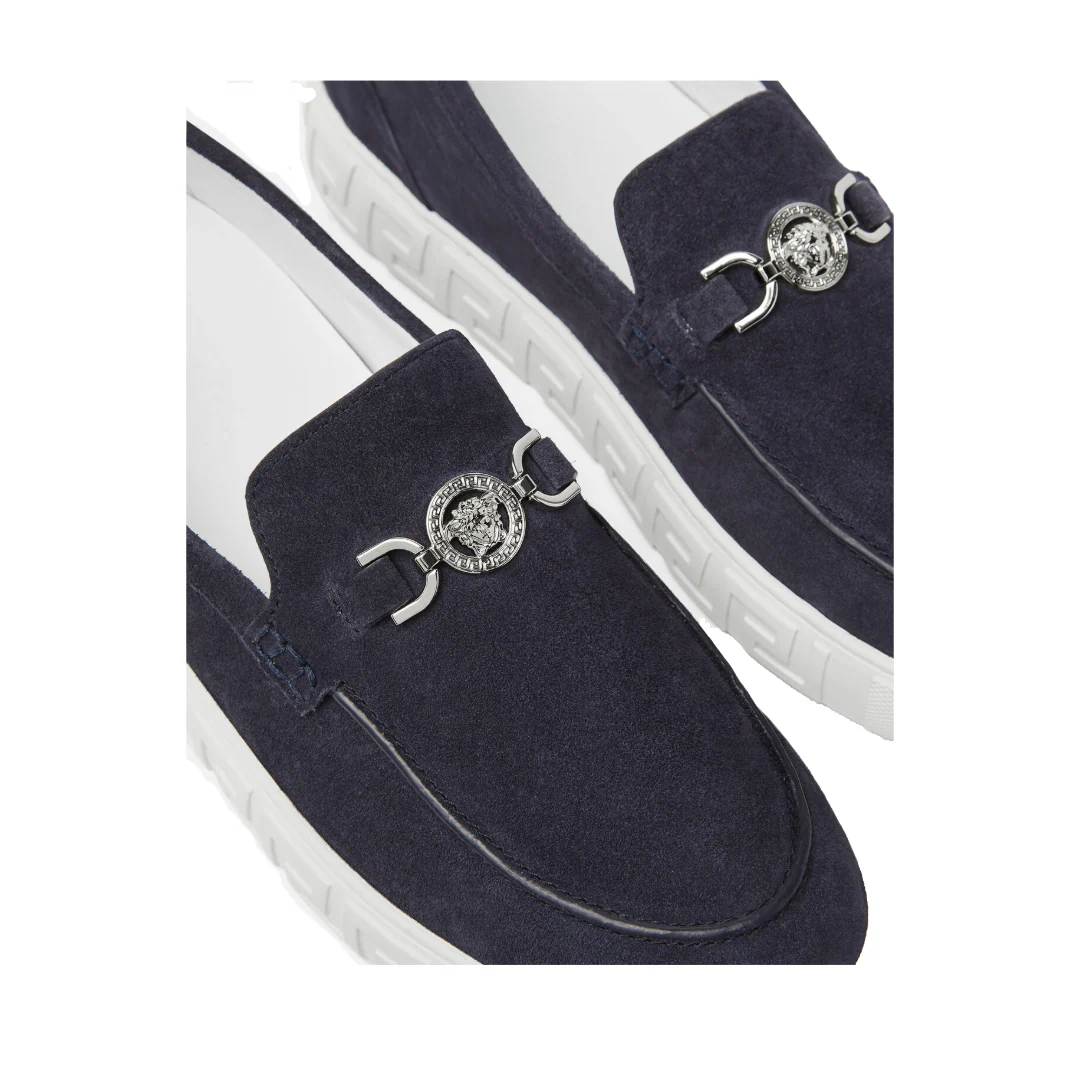 VERSACE MEDUSA '95 SUEDE GRECA LOAFERS NAVY BLUE - Image 2