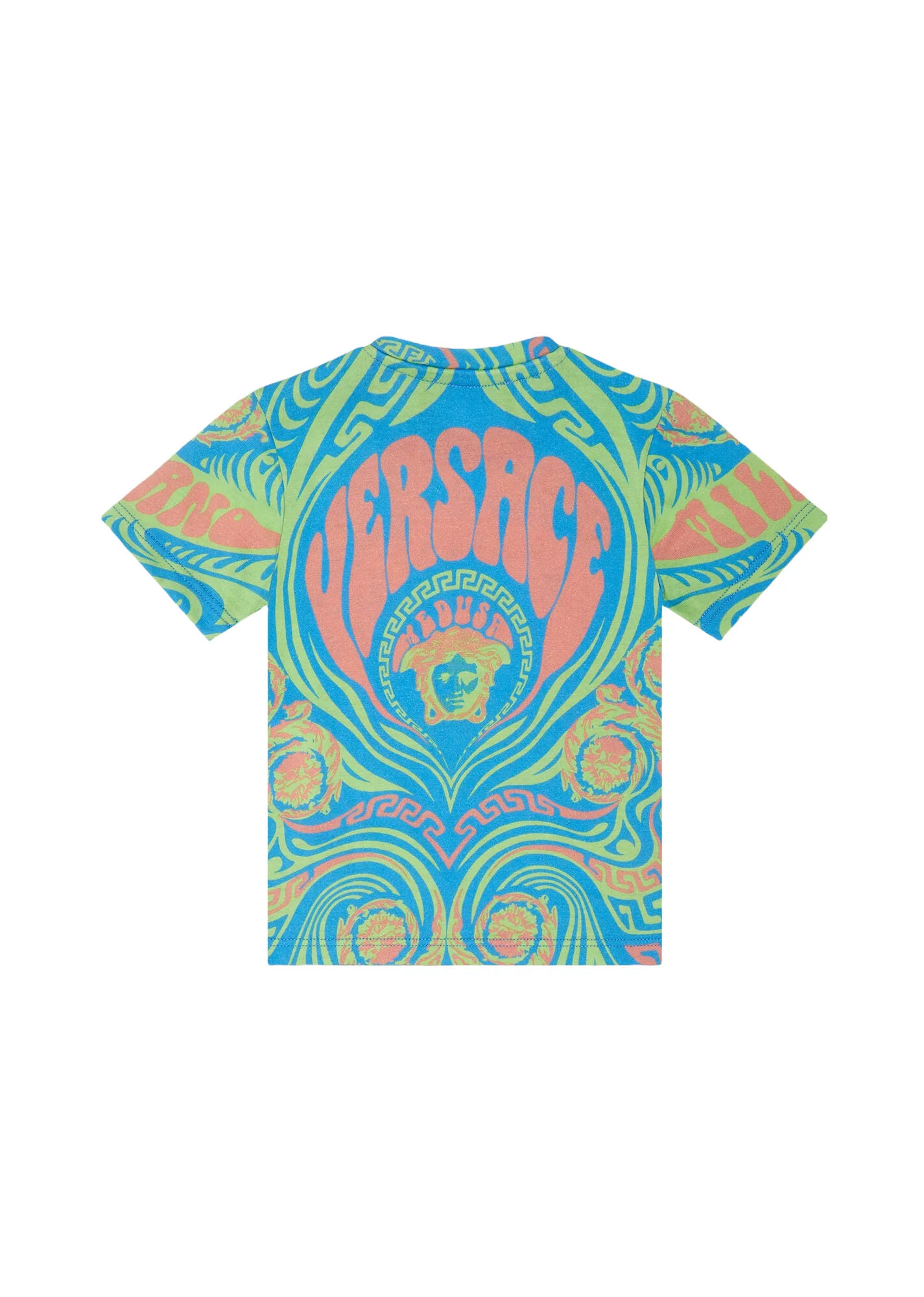VERSACE MEDUSA MUSIC KIDS T-SHIRT NEON GREEN+SKY - Image 2