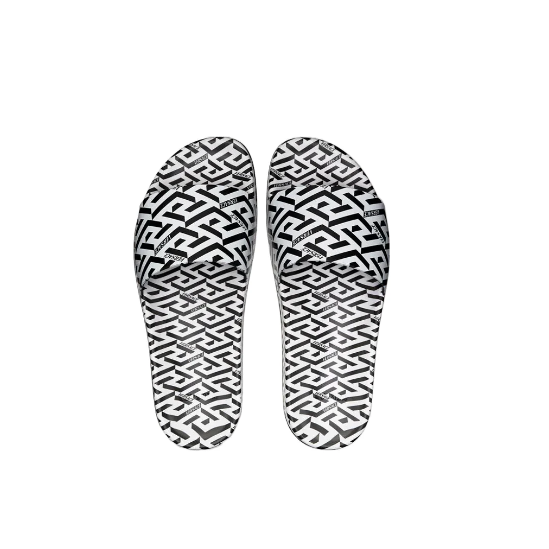 VERSACE MENS LA GRECA PRINT SLIDES WHITE/BLACK - Image 3