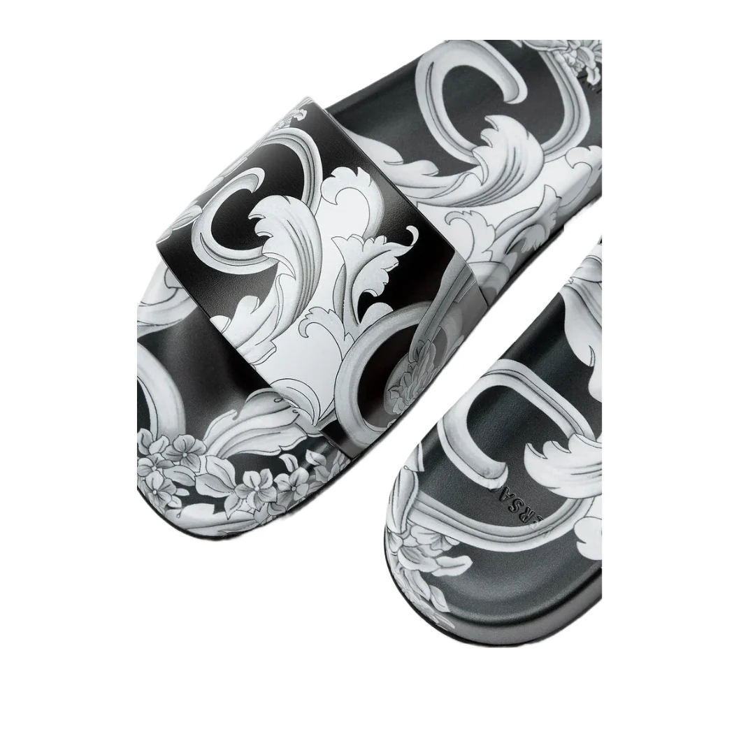 VERSACE MENS SILVER BAROQUE SLIDERS BLACK/WHITE - Image 2