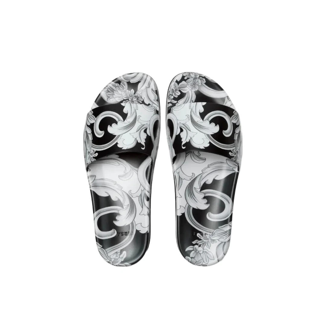 VERSACE MENS SILVER BAROQUE SLIDERS BLACK/WHITE - Image 3
