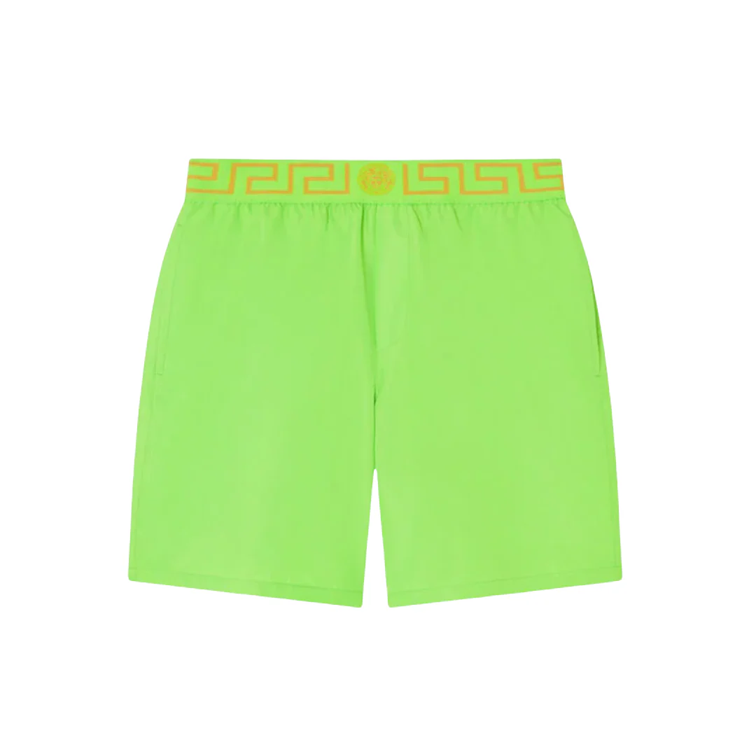 VERSACE MID-LENGTH GRECA BORDER SWIM SHORTS NEON GREEN-ORO - Image 2