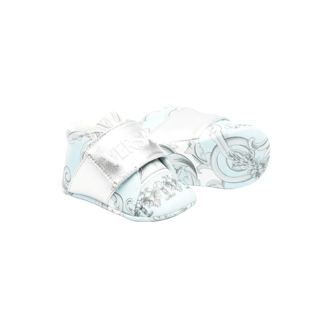 KIDS VERSACE NEWBORN EMBROIDERED LOGO SNEAKER BABY BLUE/SILVER - Image 3