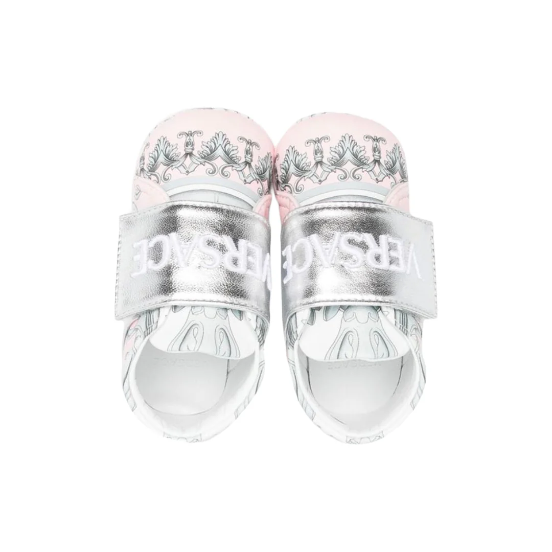 KIDS VERSACE NEWBORN EMBROIDERED LOGO SNEAKER BABY PINK/SILVER - Image 2