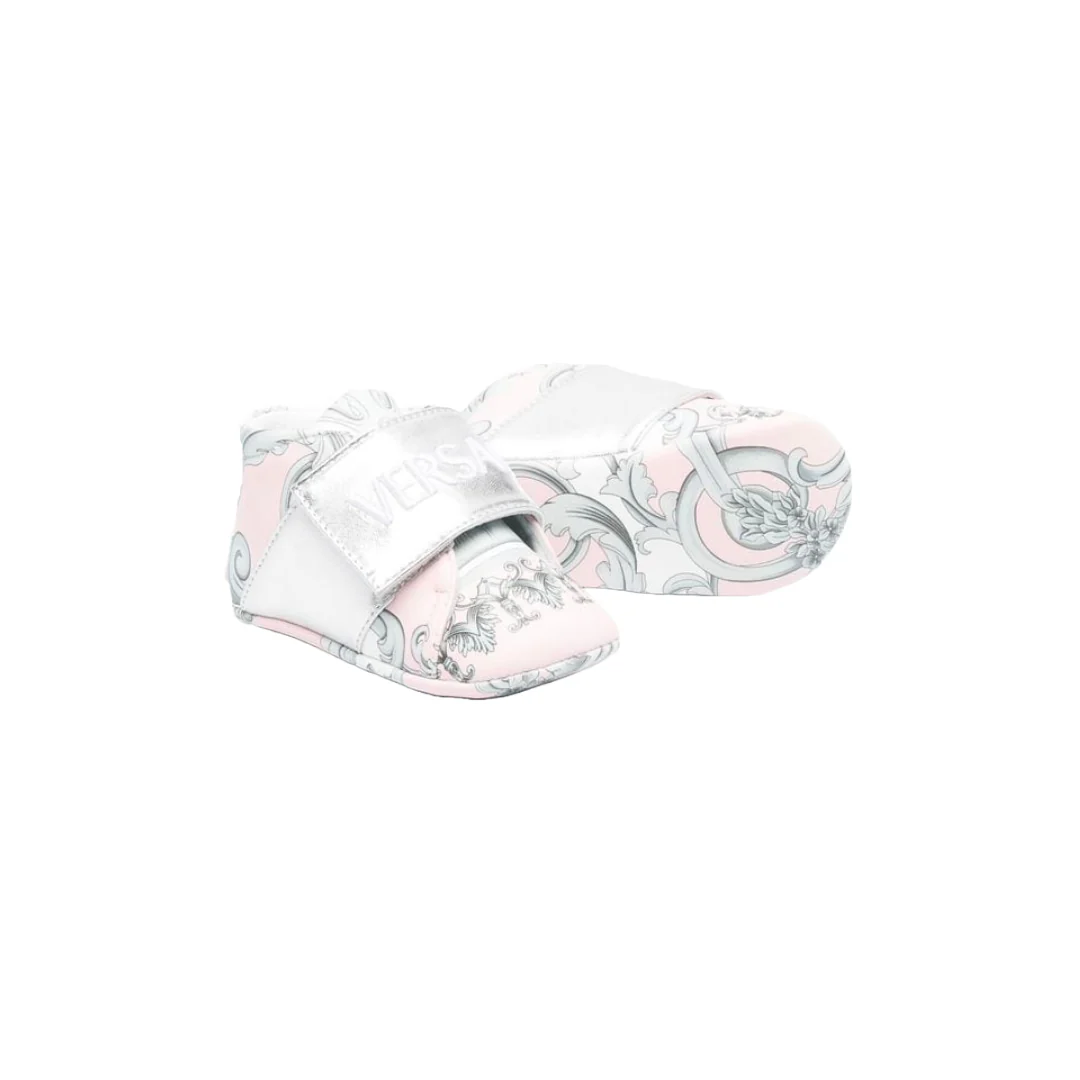KIDS VERSACE NEWBORN EMBROIDERED LOGO SNEAKER BABY PINK/SILVER - Image 3