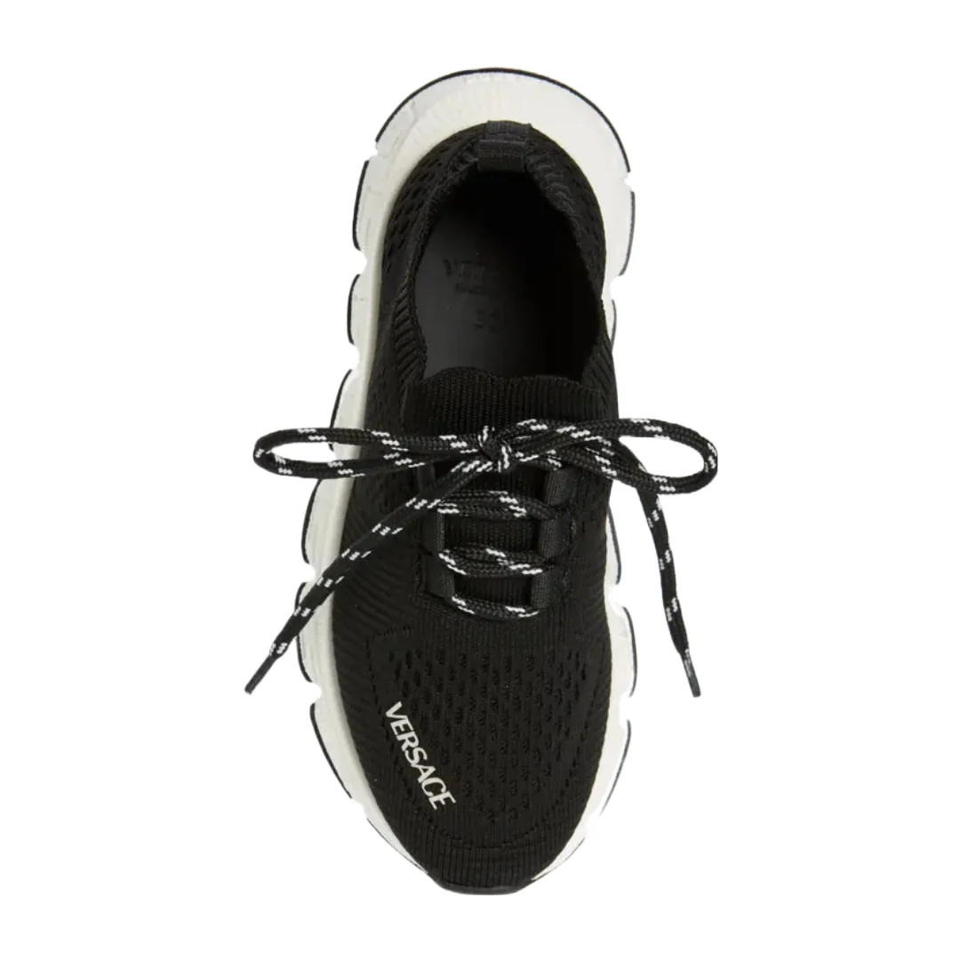 VERSACE TRIGRECA LITTLE KIDS KNIT SNEAKERS BLACK - Image 2