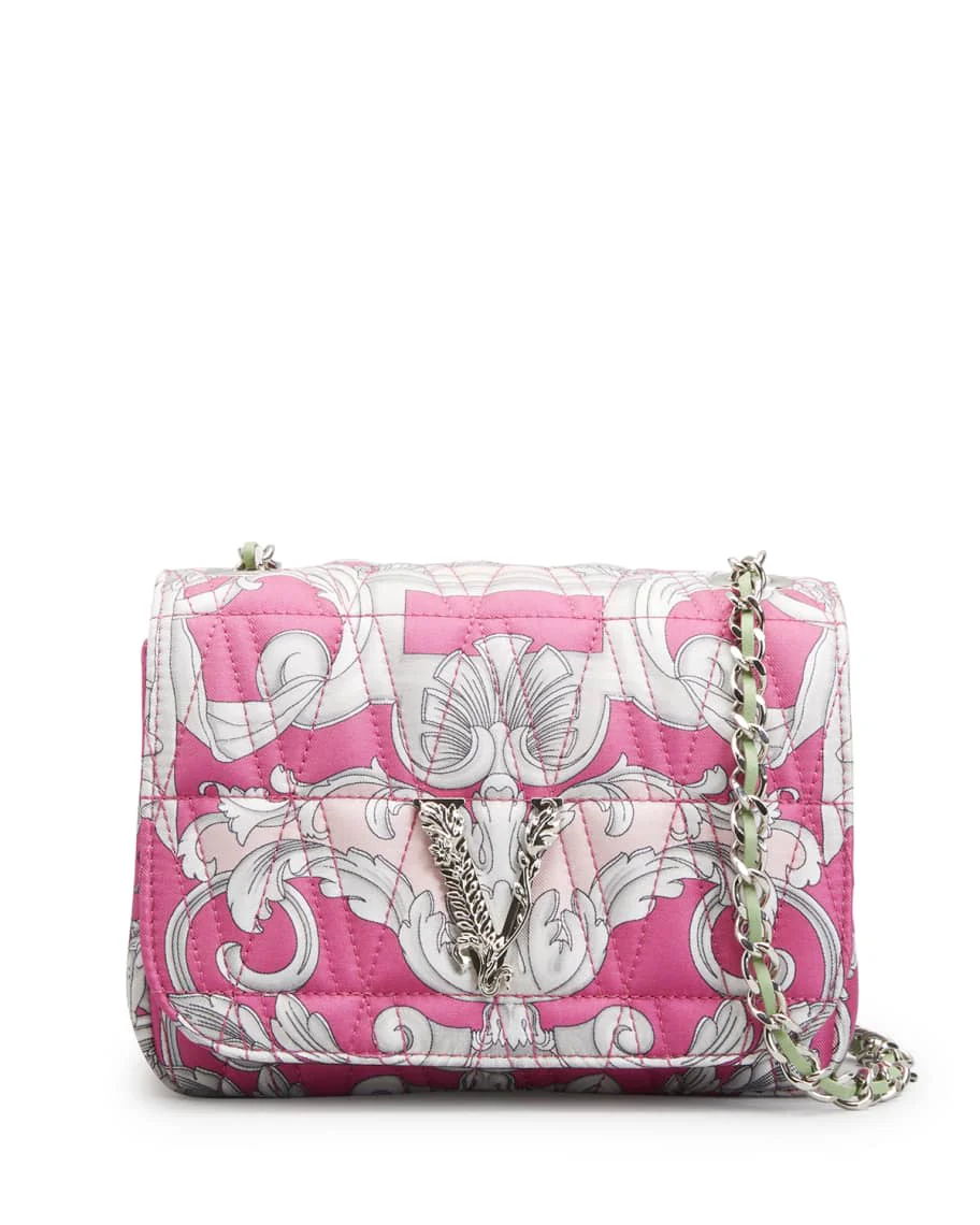 VERSACE VIRTUS BAROCCO PRINT SILK SHOULDER BAG FUCHSIA