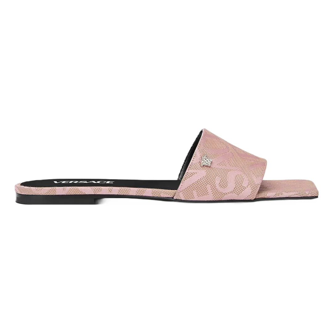 VERSACE WOMENS ALLOVER FLAT SANDALS PINK/BEIGE - Image 2