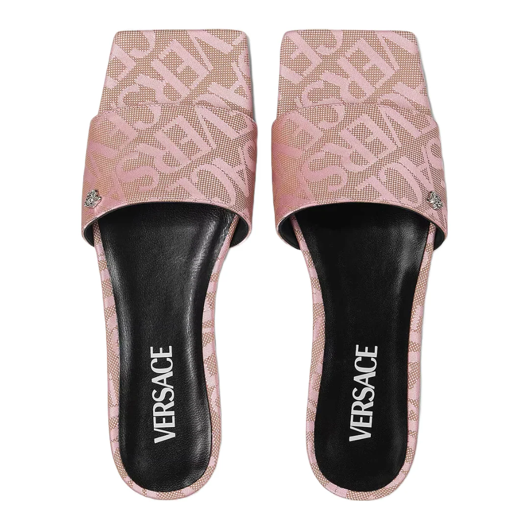 VERSACE WOMENS ALLOVER FLAT SANDALS PINK/BEIGE - Image 3