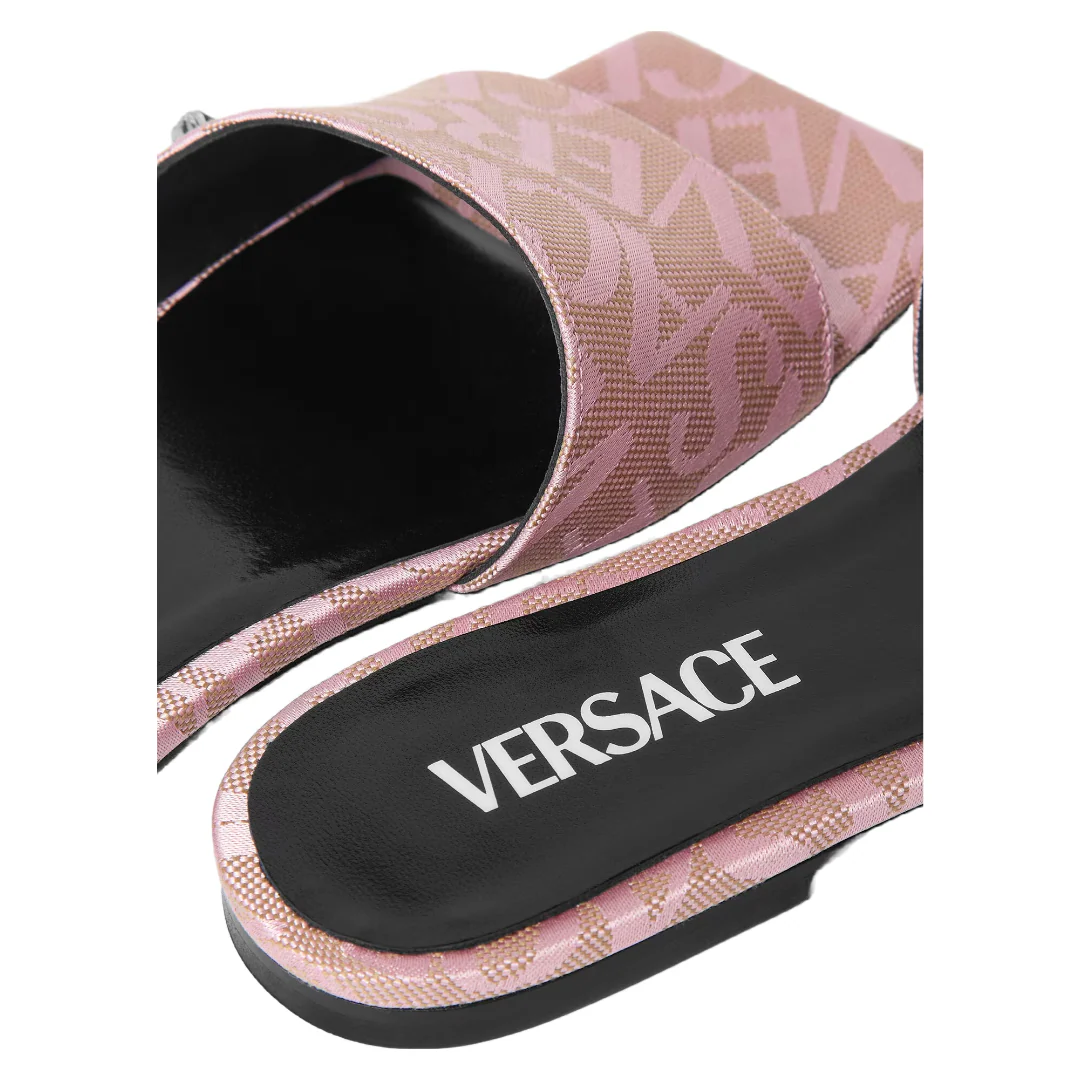 VERSACE WOMENS ALLOVER FLAT SANDALS PINK/BEIGE - Image 4