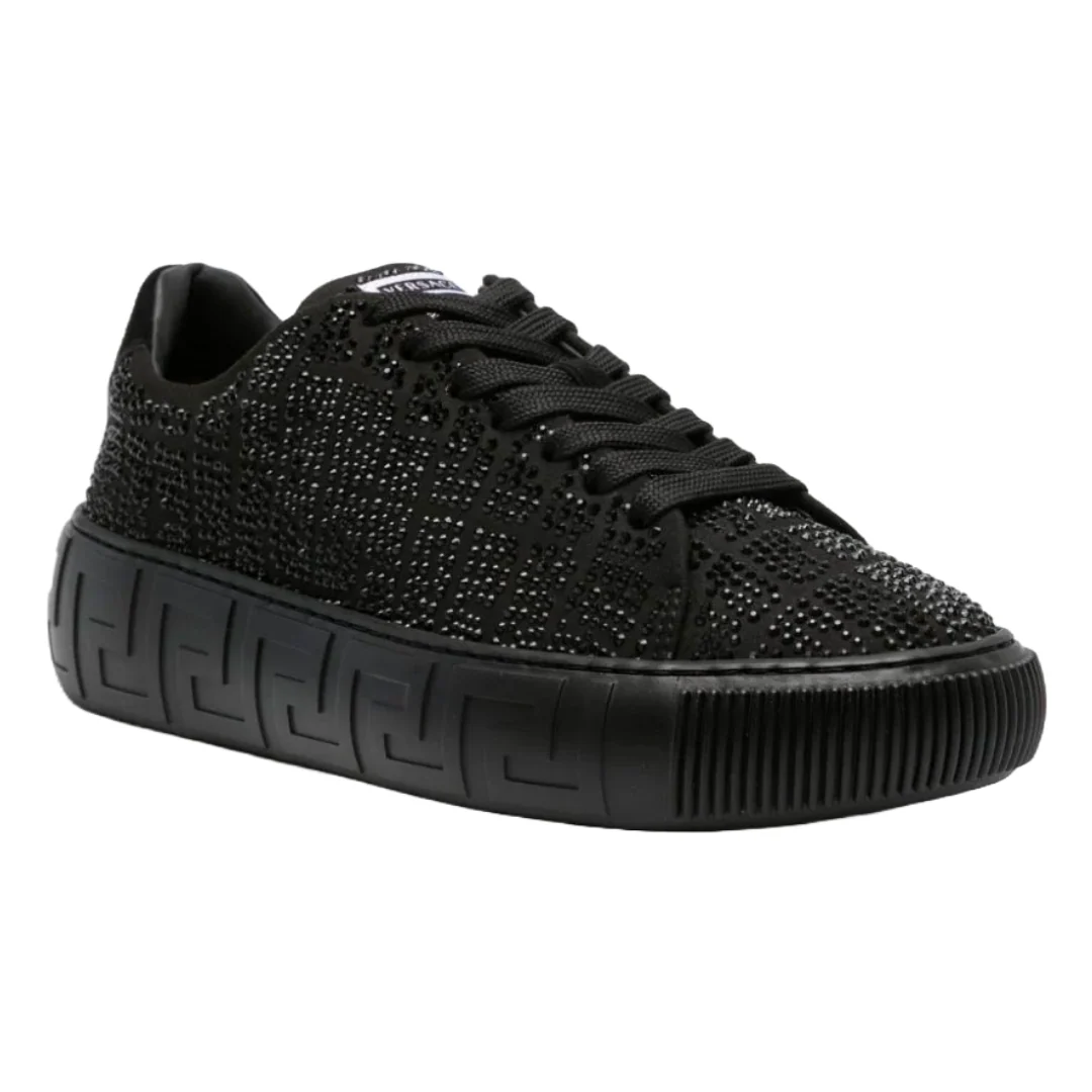 VERSACE WOMENS GRECA CRYSTAL EMBELLISED SNEAKER BLACK - Image 2