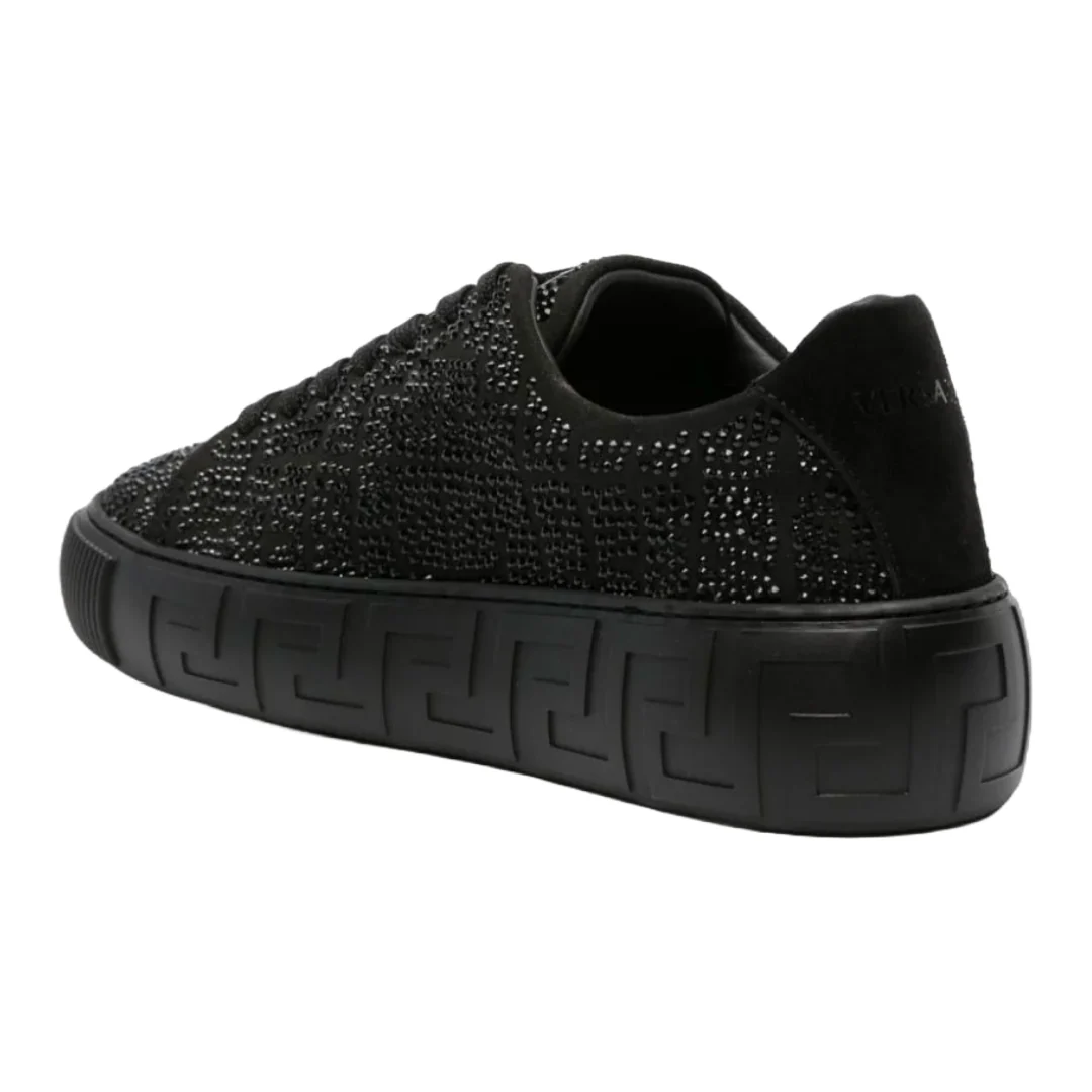 VERSACE WOMENS GRECA CRYSTAL EMBELLISED SNEAKER BLACK - Image 3