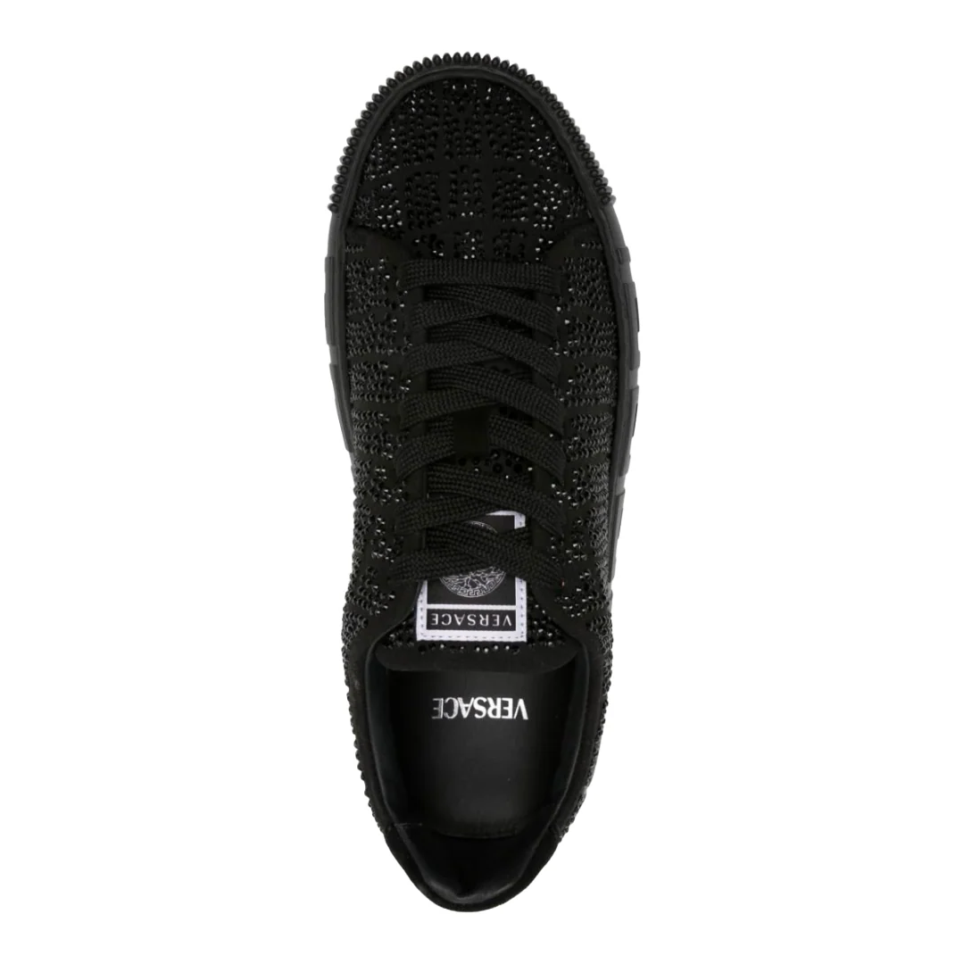 VERSACE WOMENS GRECA CRYSTAL EMBELLISED SNEAKER BLACK - Image 4