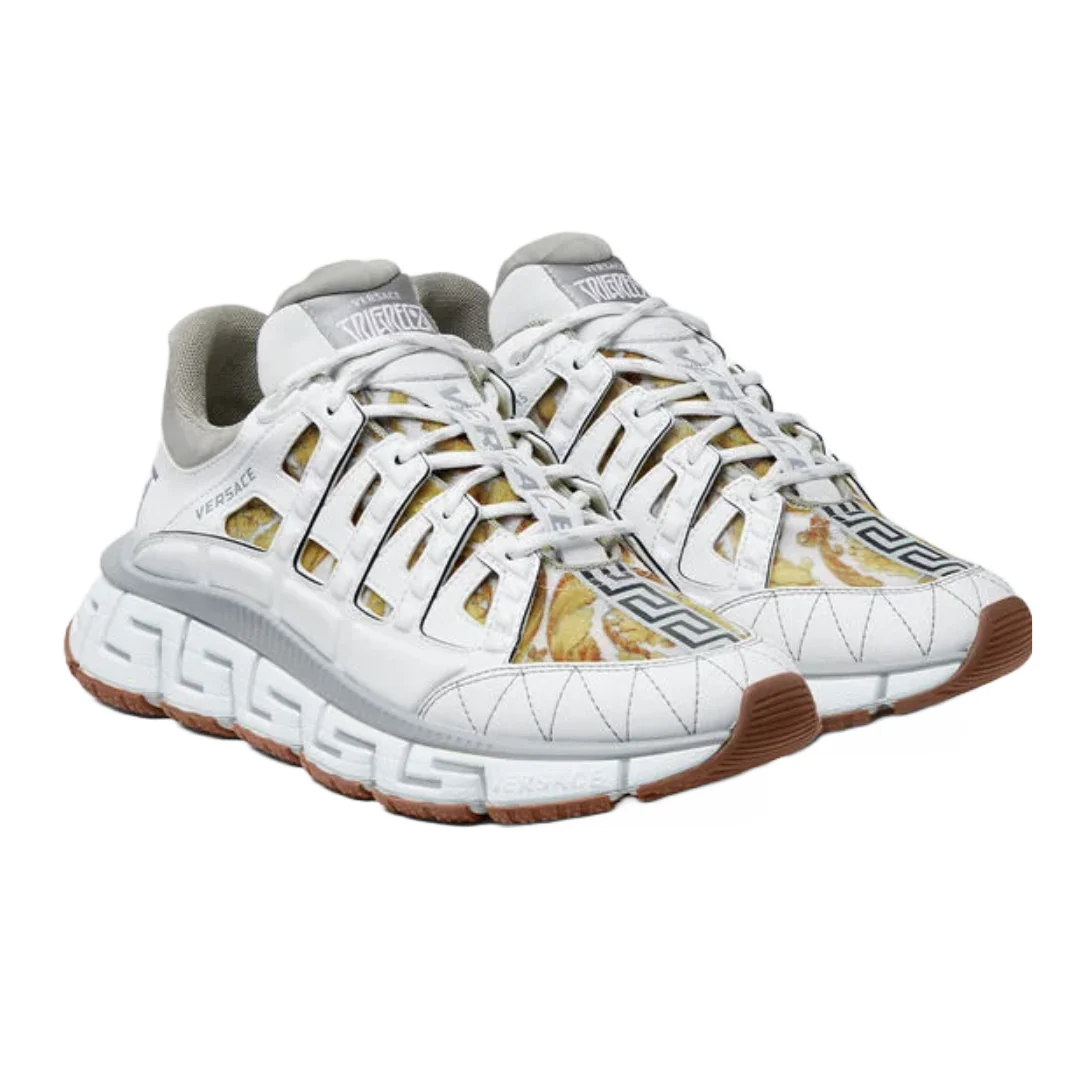 VERSACE WOMENS TRIGRECA SNEAKERS WHITE/SILVER/GOLD - Image 3