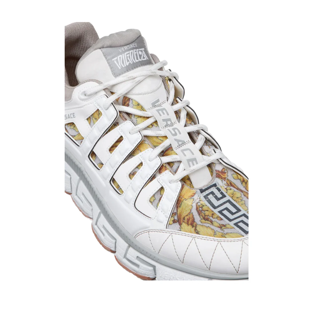 VERSACE WOMENS TRIGRECA SNEAKERS WHITE/SILVER/GOLD - Image 4
